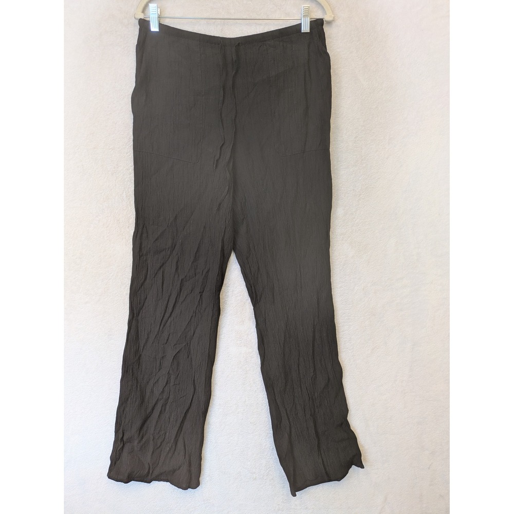 Zara Pants Women's Medium Black Crinkle Textured Relaxed Drawstring Straight Leg